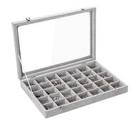 Frebeauty Velluto Gioielli Vassoio 35 Griglia Gioielli Scatola di Stoccaggio Trasparente Orecchini Scatola di Stoccaggio Cassetto Inserto Anello Pendente spilla Regalo delle Donne (Grigio 35 Griglia)