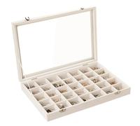 Frebeauty Velluto Gioielli Vassoio 35 Griglia Gioielli Scatola di Stoccaggio Trasparente Orecchini Scatola di Stoccaggio Cassetto Inserto Anello Pendente spilla Regalo delle Donne (Beige 35 Griglia)