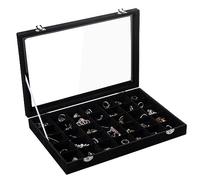 Frebeauty Velluto Gioielli Vassoio 35 Griglia Gioielli Scatola di Stoccaggio Trasparente Orecchini Scatola di Stoccaggio Cassetto Inserto Anello Pendente spilla Regalo delle Donne (Nero 35 Griglia)