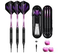 Freccette con punta in plastica, 18 g, custodia per disco elettronico Softdart con fusti in alluminio viola, 6 alette 50 anelli in gomma anti allentati 50 punte