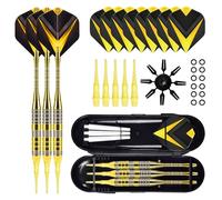 Freccette con punta in plastica, set da 3 freccette morbide, 18 g, freccette professionali, 11 alette, 8 punte in plastica, 12 anelli in gomma anti-allentati e custodia (giallo)