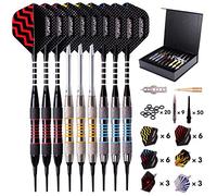 Freccette Soft Punte in Plastica per Freccette, Set di Freccette con Punta Morbida, 9 Pezzi da 18 Grammi con 50 Punte per Freccette Extra, 20 Anelli in Gomma, 27 Alette, 9 Aste per PC (Tungsteno)