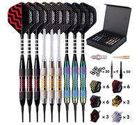 Freccette Soft Punte in Plastica - Set di 9 Pezzi da 18 Grammi con 50 Punte Extra, 20 Anelli in Gomma, 27 Alette, 9 Aste per PC (Colore)