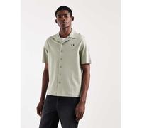 Fred Perry - Camicia a maniche corte verde pallido con colletto a rever e logo M