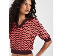 Fred Perry - Camicia in maglia traforata rossa a contrasto-Rosso 38
