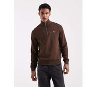 Fred Perry - Felpa color tabacco brunito con profili a contrasto e zip corta-Marrone 2XL