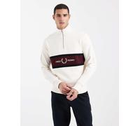 Fred Perry - Felpa écru con pannello con logo ricamato e zip corta-Neutro XS