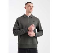 Fred Perry - Felpa stile polo kaki con logo e zip corta-Verde XS