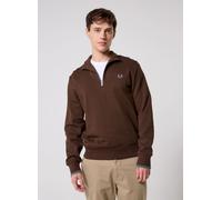 Fred Perry - Felpa color tabacco brunito con profili a contrasto e zip corta-Marrone S