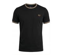 Fred Perry T-shirt Twin Tipped, nera con finiture ecru e caramello scuro, XXL