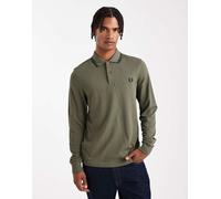 Fred Perry - Polo a maniche lunghe color kaki con colletto a contrasto-Verde XS