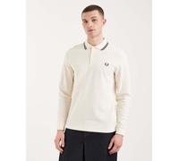 Fred Perry - Polo a maniche lunghe color panna con logo e doppia riga a contrasto-Oro XS