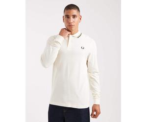Fred Perry - Polo a maniche lunghe écru con profili blu navy a contrasto-Bianco M