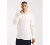 Fred Perry - Polo a maniche lunghe écru con profili blu navy a contrasto-Bianco XS