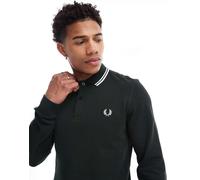 Fred Perry - Polo a maniche lunghe verde scuro con doppia riga a contrasto sul colletto XL