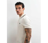 Fred Perry polo con doppio bordo in écru con profili verdi e bordeaux-Bianco L