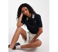 Fred Perry - Polo lavorata a maglia blu navy con doppia riga a contrasto sui bordi 40