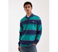 Fred Perry - Polo pesante a maniche lunghe blu a righe con logo XS