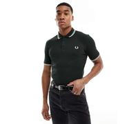 Fred Perry - Polo verde con logo e doppia riga a contrasto su colletto e maniche XS