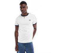 Fred Perry - T-shirt bianca con bordi con fettuccia a contrasto-Bianco 2XL