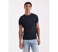 Fred Perry - T-shirt blu navy con doppia riga a contrasto su collo e maniche S