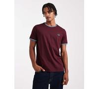 Fred Perry - T-shirt bordeaux con doppio bordino a contrasto-Rosso L