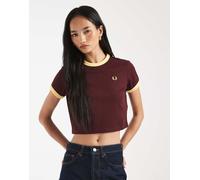 Fred Perry - T-shirt corta rosso bordeaux con logo e bordi a contrasto 48