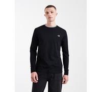 Fred Perry - T-shirt nera a maniche lunghe con doppie righe a contrasto sul colletto e logo-Nero XL