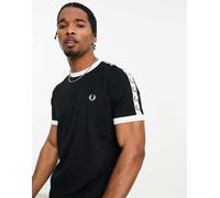Fred Perry - T-shirt nera con bordi a contrasto e fettuccia-Nero XS