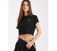 Fred Perry - T-shirt nera in piqué con bordi a contrasto e logo-Nero 42