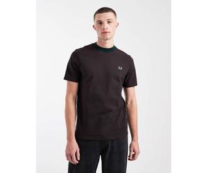 Fred Perry - T-shirt pesante marrone a righe sottili con logo XS