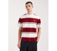 Fred Perry - T-shirt pesante rossa e bianca con logo a righe-Multicolore XS