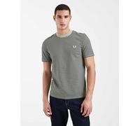 Fred Perry - T-shirt pesante verde a righe sottili con logo XL
