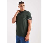 Fred Perry - T-shirt verde con bordi a righe S