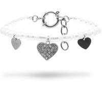 Freddy Bracciale con Catena di Cuori e Perle in Acciaio Argentato White-Silver Donna Unica