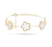FREDDY Bracciale da Donna 5 Fiori Pendenti Bianco, Braccialetto in Acciaio Gold Inossidabile Ipoallergenico - Collezione Harmony - 20 cm, Diametro 6,5 cm