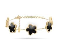FREDDY Bracciale da Donna 5 Fiori Pendenti Nero, Braccialetto in Acciaio Gold Inossidabile Ipoallergenico - Collezione Harmony - 20 cm, Diametro 6,5 cm