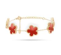 FREDDY Bracciale da Donna 5 Fiori Pendenti Rosso, Braccialetto in Acciaio Gold Inossidabile Ipoallergenico - Collezione Harmony - 20 cm, Diametro 6,5 cm