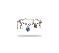 FREDDY Bracciale Donna Acciaio Inossidabile Silver- Campana Blu e Charmes - Idea Regalo Alta Qualità - Modello FJ-20103