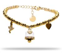 Freddy Bracciale in Acciaio Gold a sfere con charms bianco e strass Oro/Bianco Donna Unica