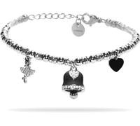 Freddy Bracciale in acciaio silver a sfere con charms nero e strass Silver-Black Donna Unica