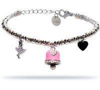 Freddy Bracciale in acciaio silver a sfere con charms rosa e strass Silver-Red Donna Unica