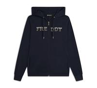 FREDDY - Felpa Comfort Grafica Dorata con Zip E Cappuccio, Donna, Blu, Large