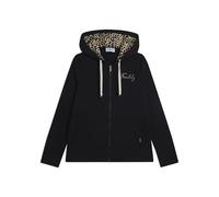 FREDDY - Felpa con Zip E Cappuccio Fodera Animalier, 90% Cotone 10% Elastan