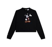 FREDDY Felpa Donna Nera Cropped Comfort Fit con Ricamo Mickey Mouse e Paillettes