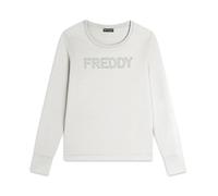 FREDDY - Felpa Girocollo da Donna con Logo Strass, Donna, Bianco, Large