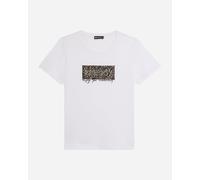 FREDDY - T-Shirt con Stampa Leopardata Decorata da Borchie E Logo, Donna, Bianco, Small