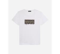 FREDDY - T-Shirt con Stampa Leopardata Decorata da Borchie E Logo, Donna, Bianco, Extra Large