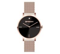 FREDDY Orologio da Polso Donna Lady, Lady Orologio da Donna Cinturino in Acciaio, Cinturino Maglia Milano Cassa Circolare 33 mm - Goldrose Nero