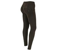 FREDDY - Pantaloni Push Up Wr.up® Vita Media Similpelle Lucida, Donna, Marrone, Small